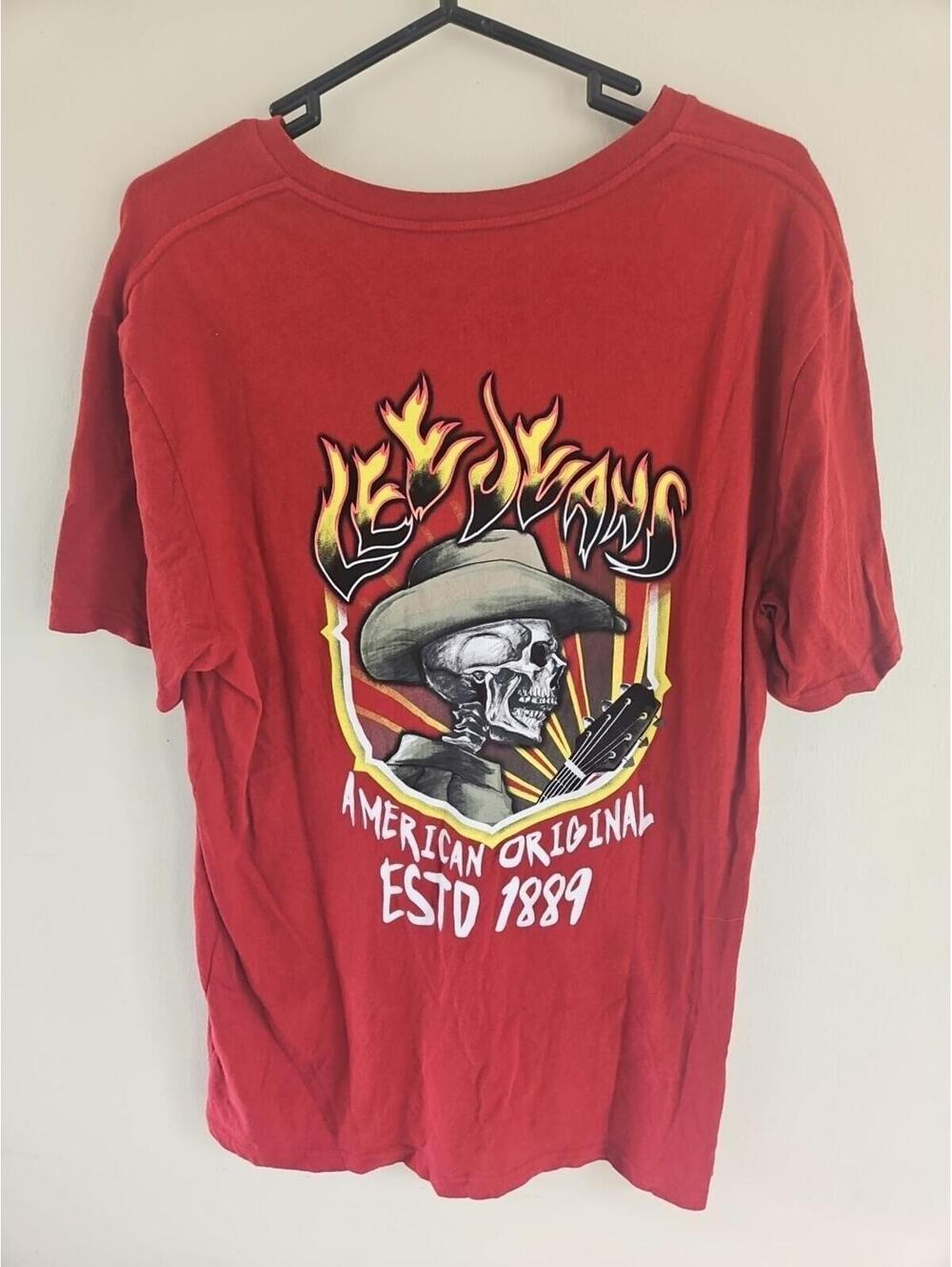 Lee Jeans Flame Skull Red Xl Men's Tee Shirt Guitar Summer Band Tee Short Sleeve